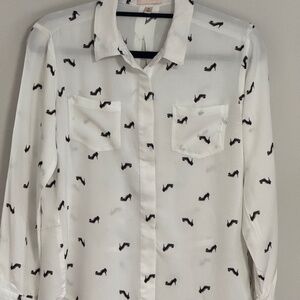 Womens Long Sleeve  Button Down Blouse with shirt tail hem.